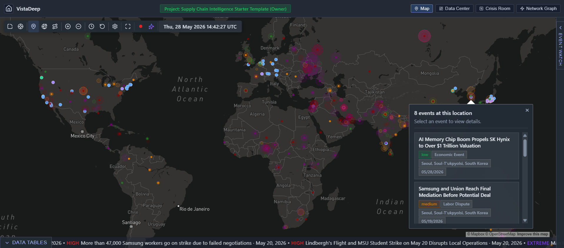 VistaDeep real-time global event monitoring map